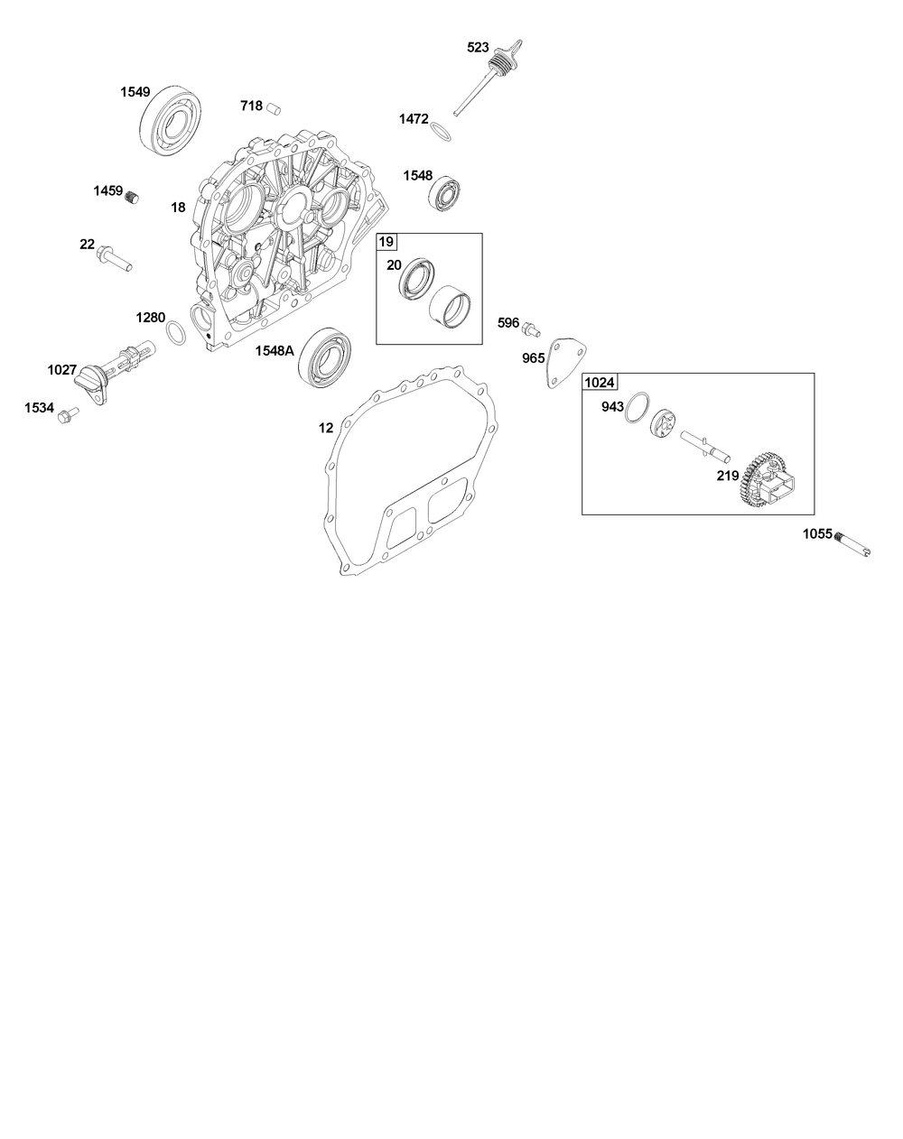 Crankcase Cover/Sump Group Diagram and Parts List for 181D02-0003-01 100000 - 19Z999 Briggs and Stratton Engine